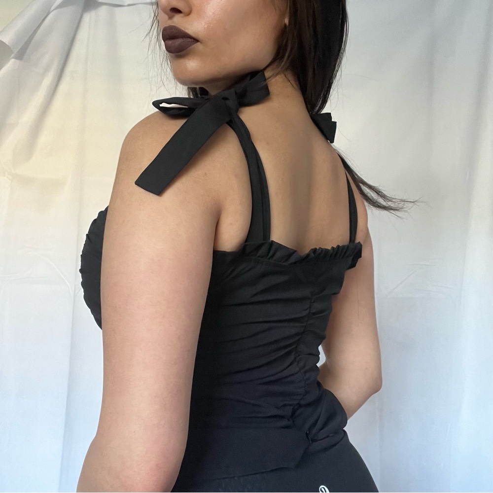 Chic Black Ruched Top with Bow Straps